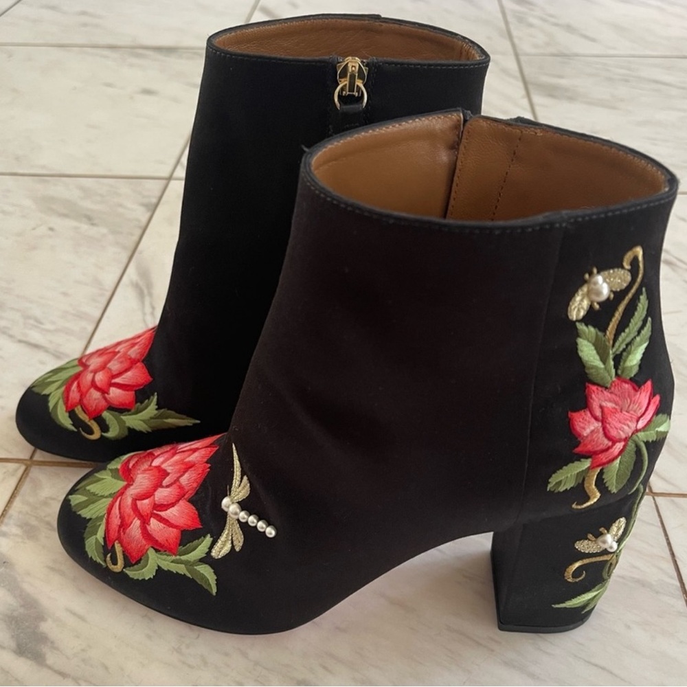 Aquazurra Lotus Satin Floral Embroidered Booties - Picture 11 of 12